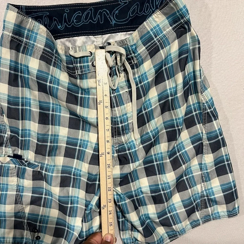 American Eagle Men Trunks Plaid Board Shorts Summer Beach Size 32